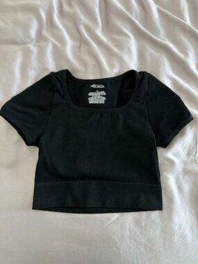 Wild Fable Seamless Square Neck Ribbed Crop Top - Black